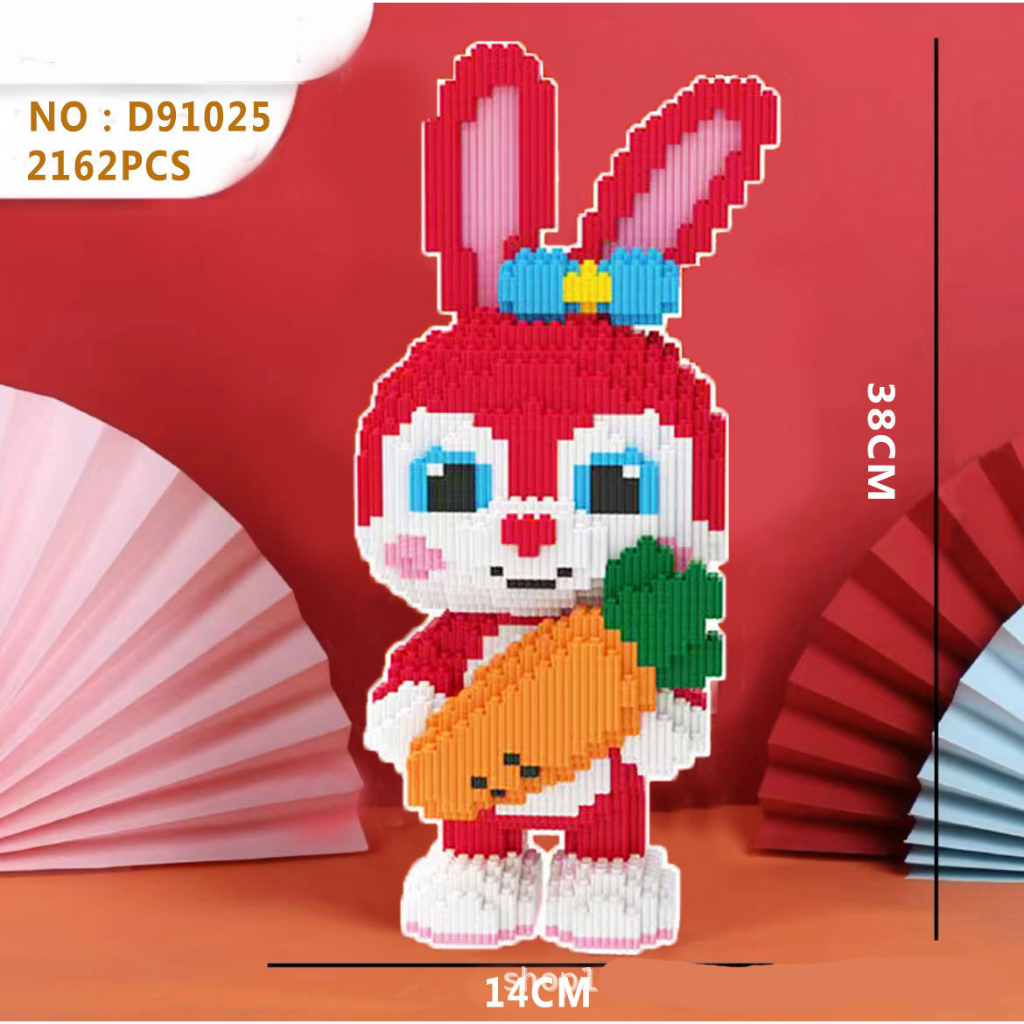 Lego thỏ thần tài cao 38cm dễ thương, lắp ráp mô hình, đồ chơi trí tuệ