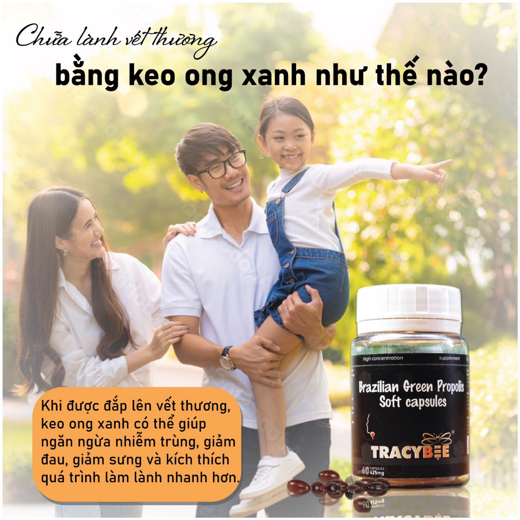 Viên keo ong xanh Brazil TracyBee - propolis tăng đề kháng, miễn dịch, ngăn ngừa vết loét, làm lành vết thương