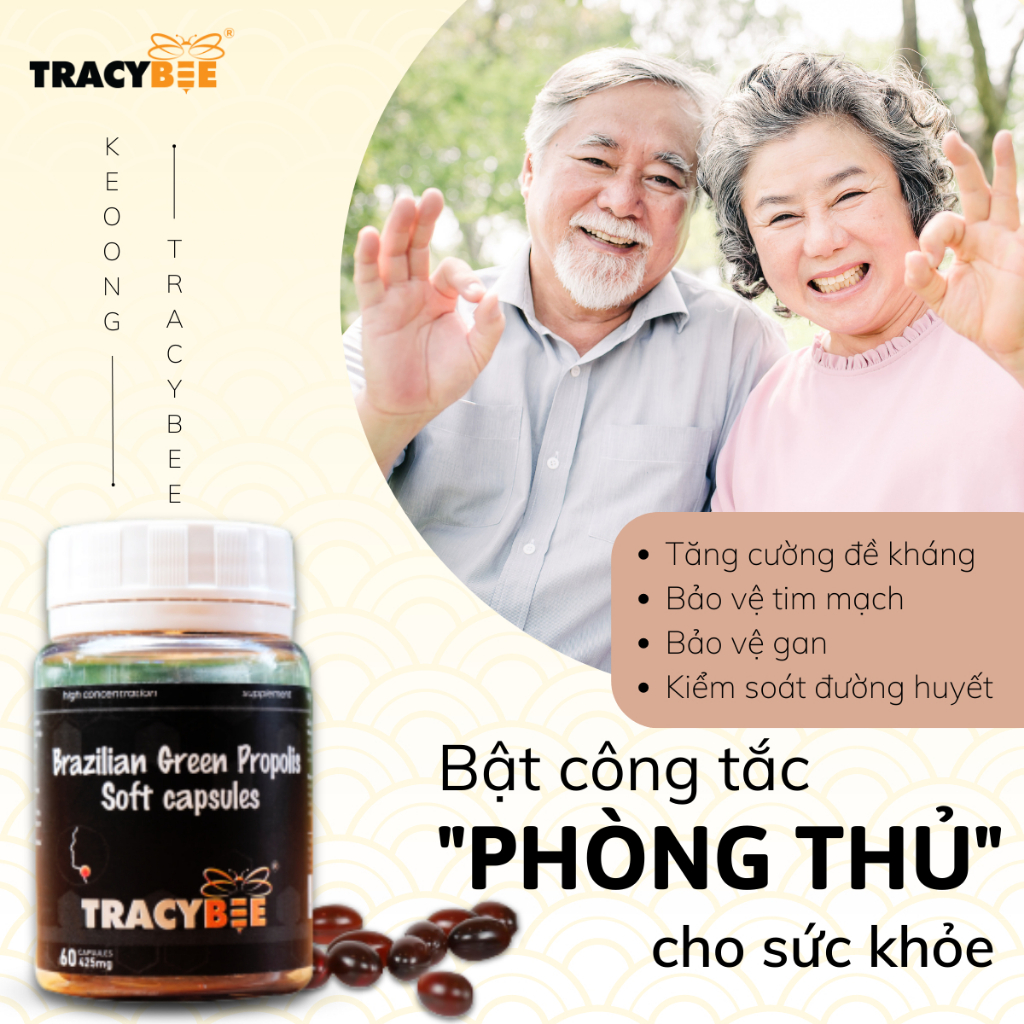 Viên keo ong xanh Brazil TracyBee - propolis tăng đề kháng, miễn dịch, ngăn ngừa vết loét, làm lành vết thương