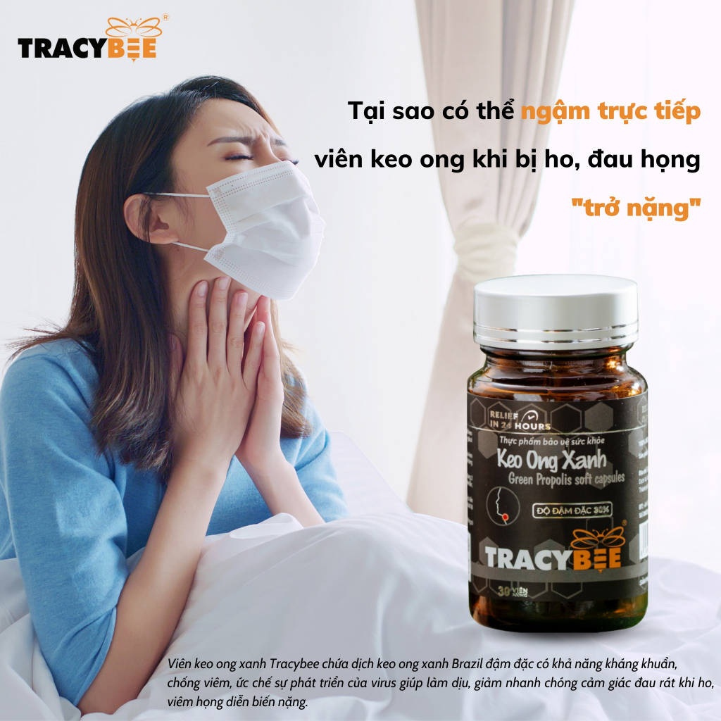 Viên keo ong xanh Brazil TracyBee - propolis tăng đề kháng, miễn dịch, ngăn ngừa vết loét, làm lành vết thương