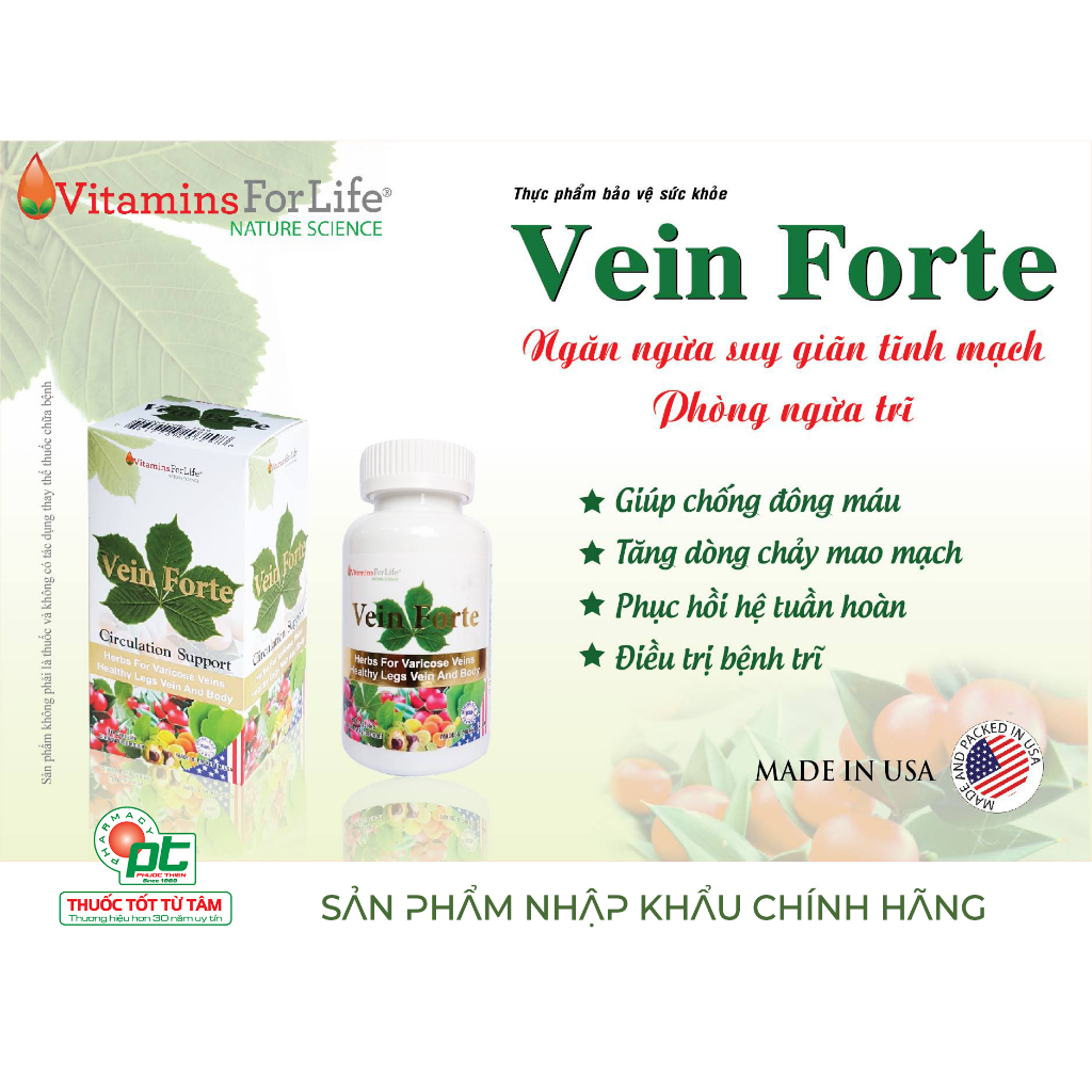 Viên uống Hỗ Trợ Suy Giãn Tĩnh Mạch, Phòng Ngừa bệnh Trĩ Vein Forte 60 Viên - Veinforte