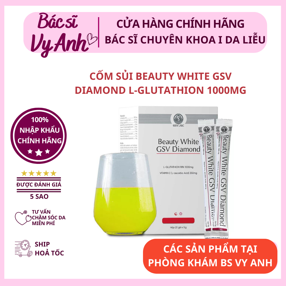 Beauty White GSV Diamond Cốm sủi hỗ trợ trắng da chống lão hóa giảm thâm nám tàn nhang BS VY ANH