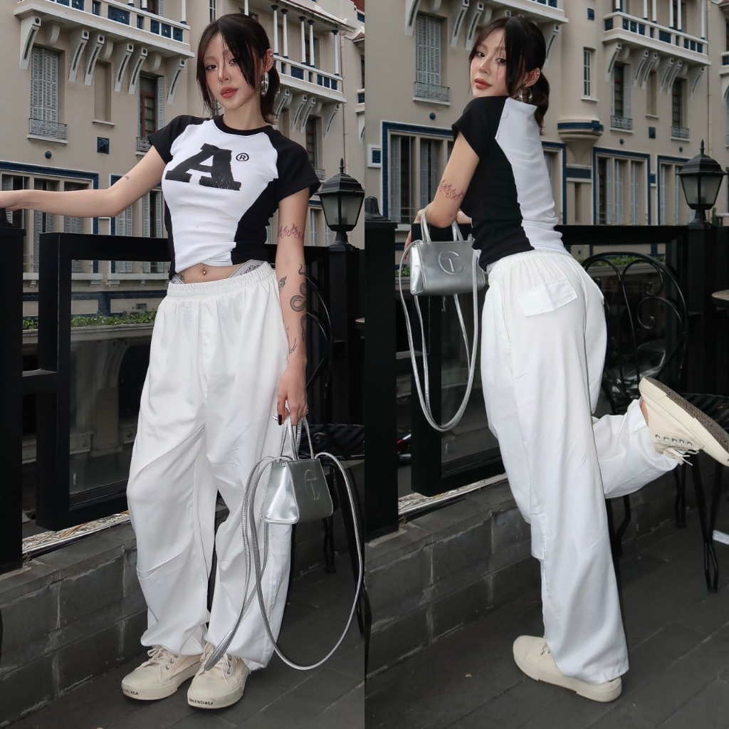 Quần kaki túi hộp ống rộng cạp cao dáng suông dài unisex cargo pants retro Top.store hình thật