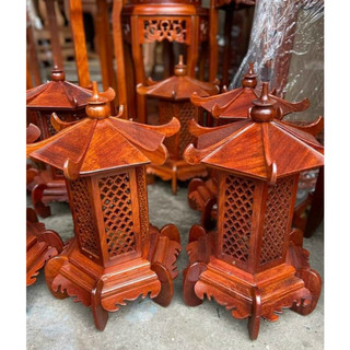 Cặp đèn thờ mái chùa gỗ hương cao 40cm