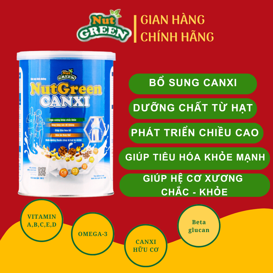 Sữa Hạt Bổ Sung Canxi Nano Hữu Cơ NUTGREEN Mix Từ 30 Loại Siêu Hạt Dinh Dưỡng Hộp 500 Gram