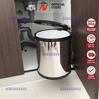 Thùng rác âm tủ, thùng rác thông minh tròn gắn cánh bọc inox 304 , bảo hành 10 năm, có thợ lắp