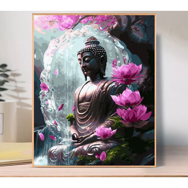 Tranh tô màu theo số Đức Phật Hoa Sen, mẫu mới nâng cấp. Kt 40*50cm đã căng khung