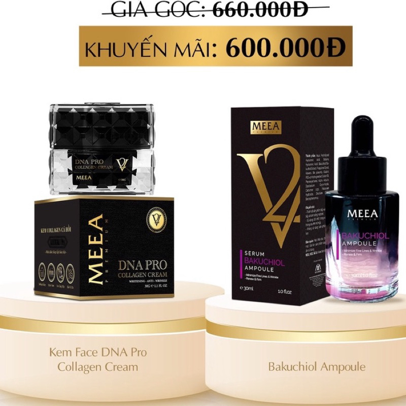 Combo Dưỡng Trắng Da Mặt Kem Face Collagen DNA Cá Hồi & Tinh Chất Serum AMPOULE BAKUCHIPL Meea