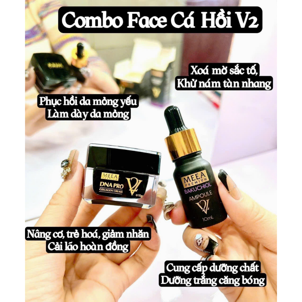 Combo Dưỡng Trắng Da Mặt Kem Face Collagen DNA Cá Hồi & Tinh Chất Serum AMPOULE BAKUCHIPL Meea