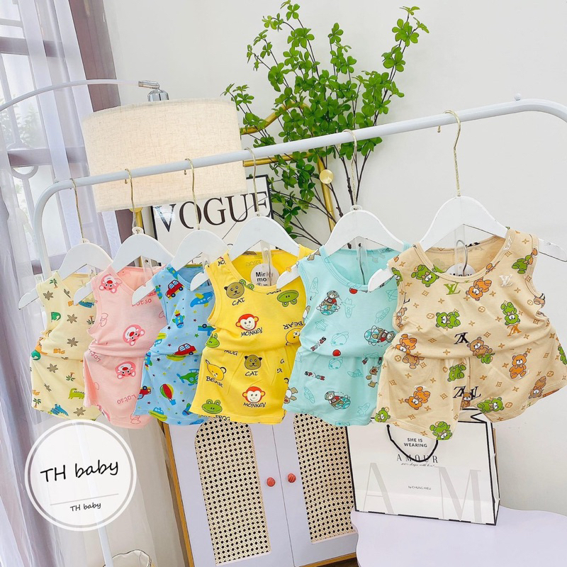 Bộ quần áo thun lạnh ba lỗ trẻ em bé trai né gái P5
