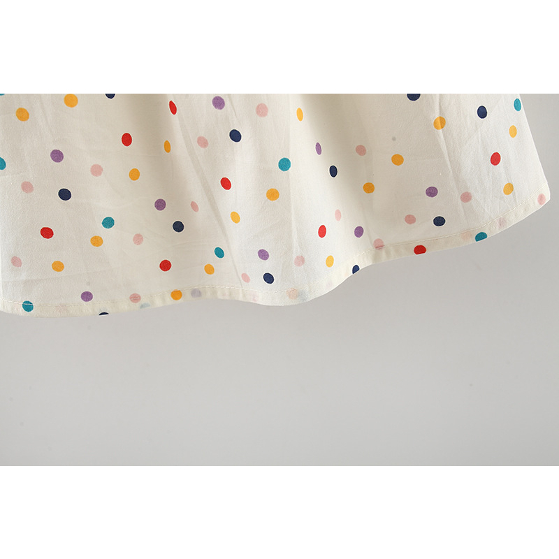 Váy Chấm Bi Mùa Hè Cổ Thêu hoa, Tay Cánh Tiên Cúc Cài Sau