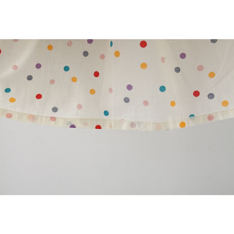 Váy Chấm Bi Mùa Hè Cổ Thêu hoa, Tay Cánh Tiên Cúc Cài Sau