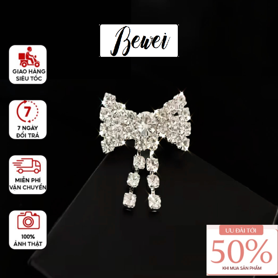 Ghim cài áo hình nơ đính đá nhân tạo thời trang cho nữ
