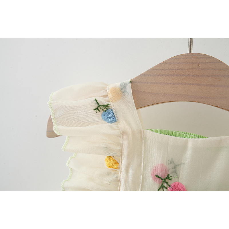 Đầm Công Chúa Bé Gái Mùa Hè Tay Cánh Tiên Dây Đang Sau Lưng, Chất Tơ Có Lót Trong