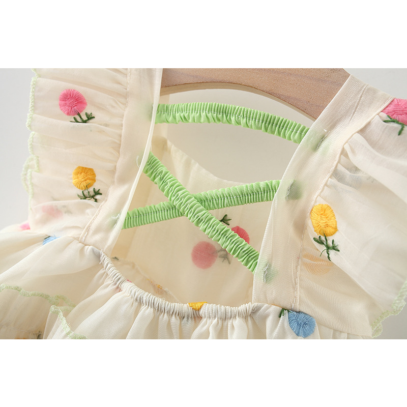 Đầm Công Chúa Bé Gái Mùa Hè Tay Cánh Tiên Dây Đang Sau Lưng, Chất Tơ Có Lót Trong