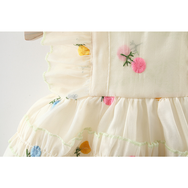 Đầm Công Chúa Bé Gái Mùa Hè Tay Cánh Tiên Dây Đang Sau Lưng, Chất Tơ Có Lót Trong