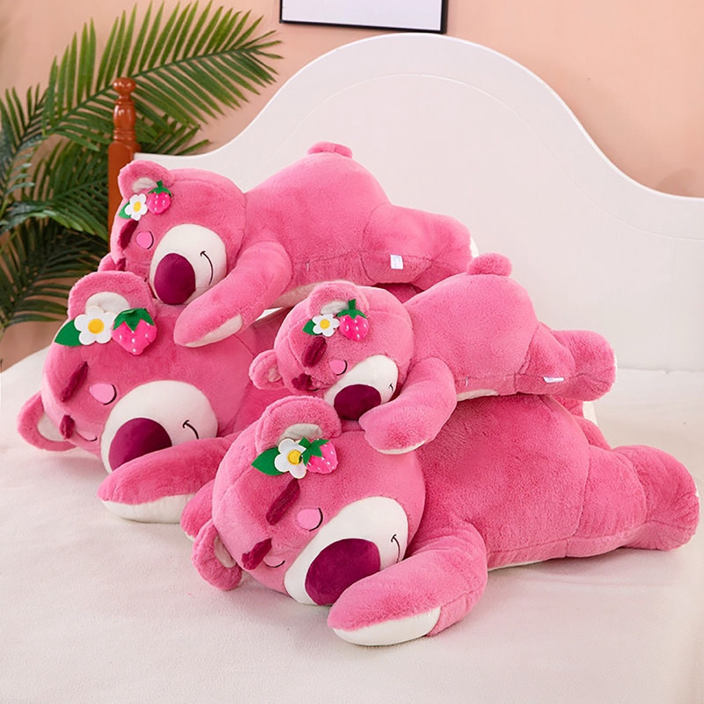 Gấu Dâu Bông Lotso Dâu Huggin Bear Lông Xù Nằm Dễ Thương Mềm Mịn Cao Cấp