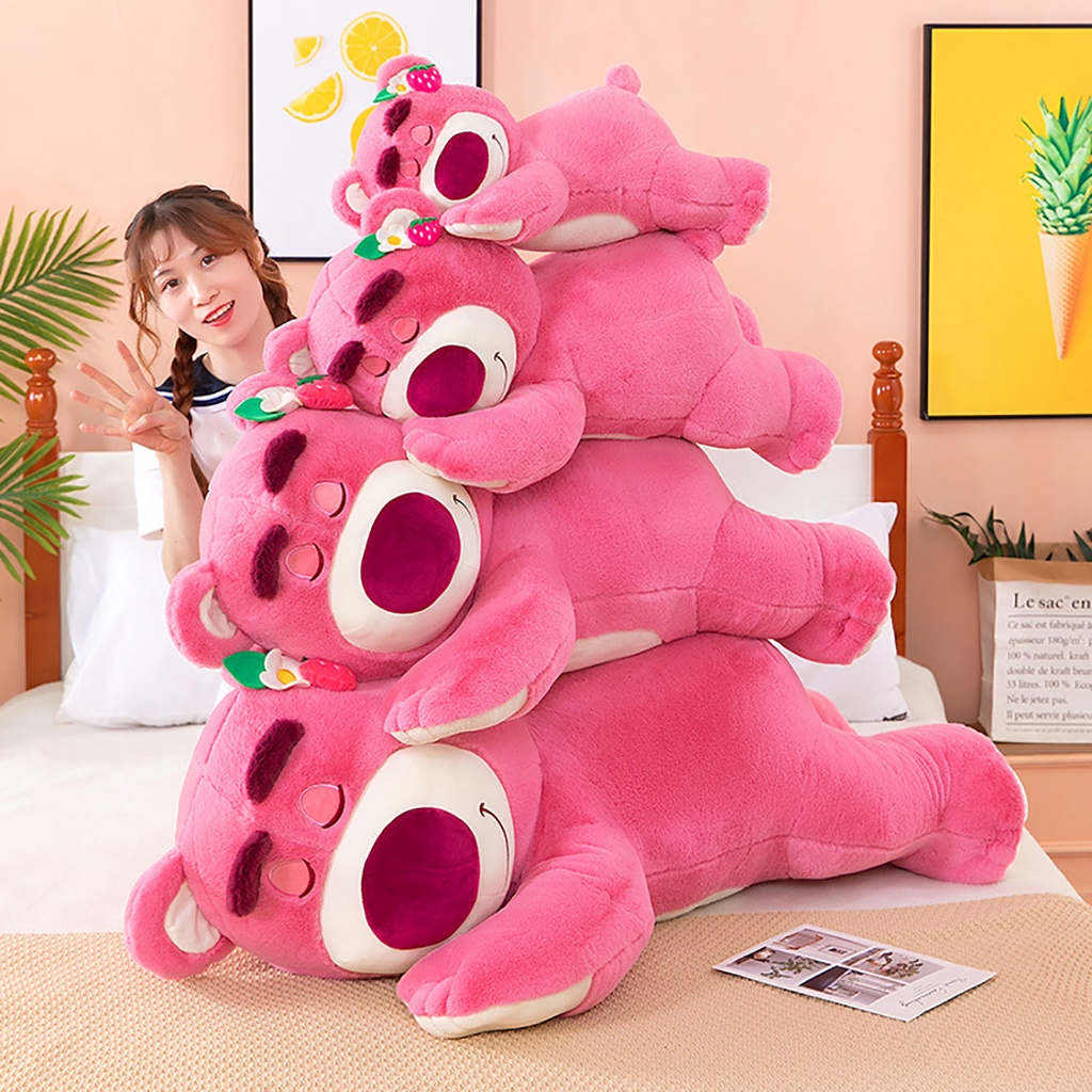 Chuẩn màu, chuẩn kích thước Gấu Dâu Bông Lotso Dâu Huggin Bear Lông Xù Nằm Dễ Thương Mềm Mịn Cao Cấp