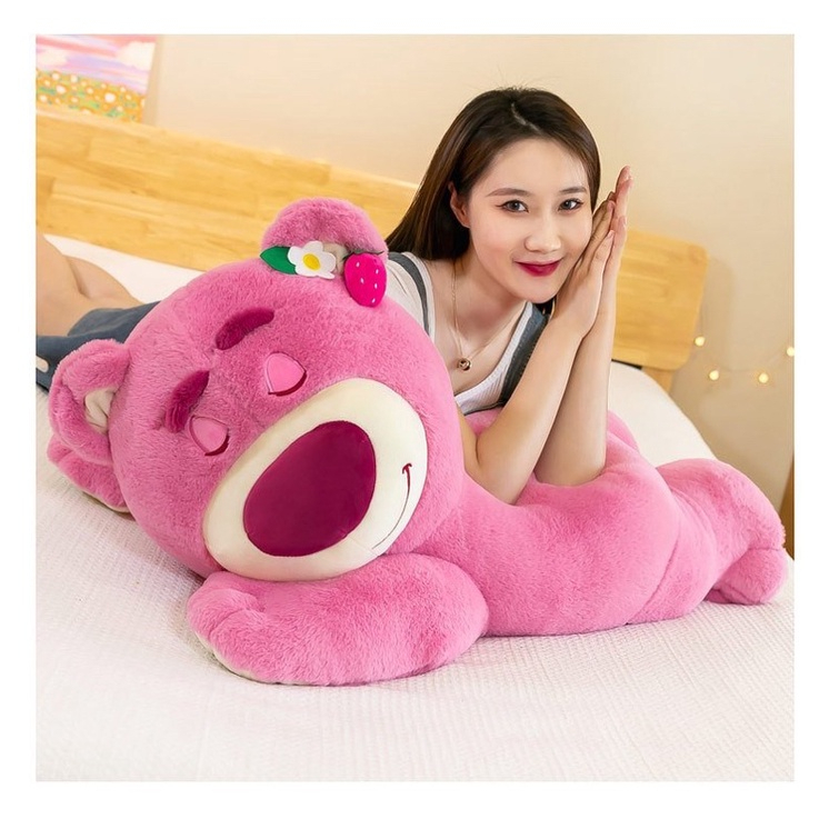 Chuẩn màu, chuẩn kích thước Gấu Dâu Bông Lotso Dâu Huggin Bear Lông Xù Nằm Dễ Thương Mềm Mịn Cao Cấp