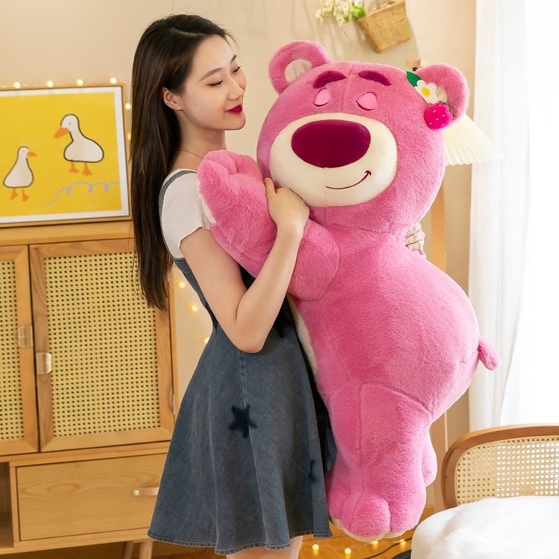 Chuẩn màu, chuẩn kích thước Gấu Dâu Bông Lotso Dâu Huggin Bear Lông Xù Nằm Dễ Thương Mềm Mịn Cao Cấp