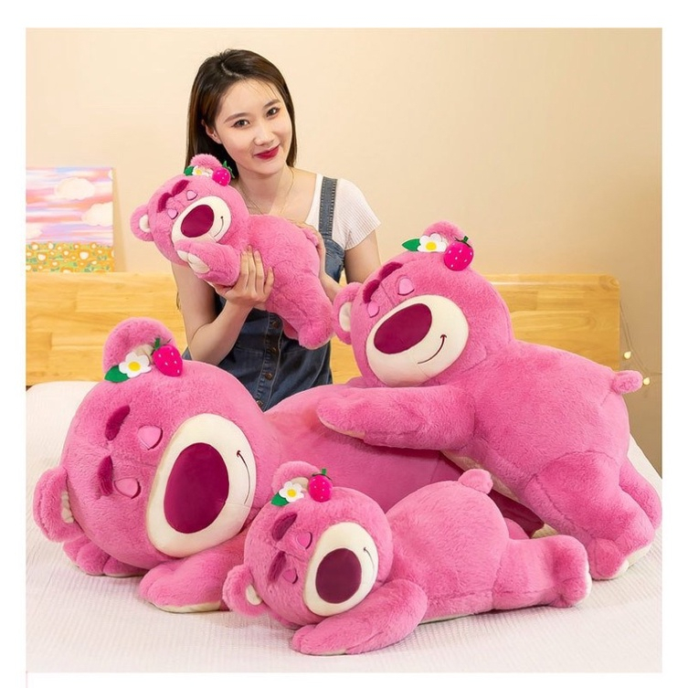 Gấu Dâu Bông Lotso Dâu Huggin Bear Lông Xù Nằm Dễ Thương Mềm Mịn Cao Cấp