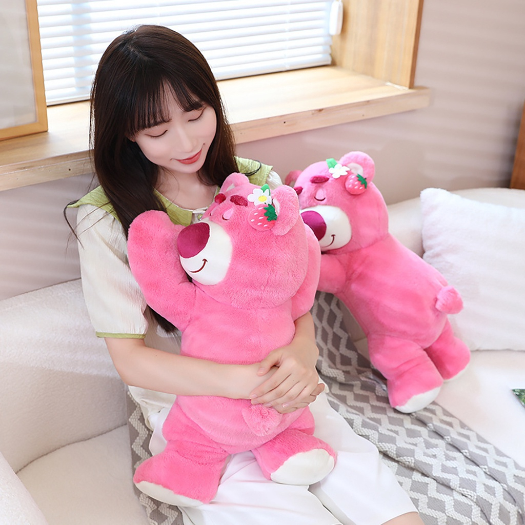 Gấu Dâu Bông Lotso Dâu Huggin Bear Lông Xù Nằm Dễ Thương Mềm Mịn Cao Cấp