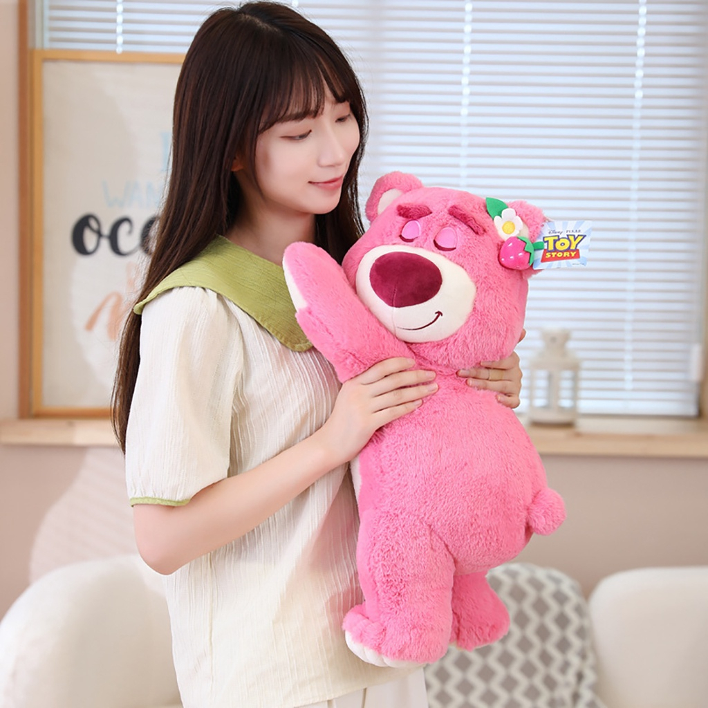 Gấu Dâu Bông Lotso Dâu Huggin Bear Lông Xù Nằm Dễ Thương Mềm Mịn Cao Cấp