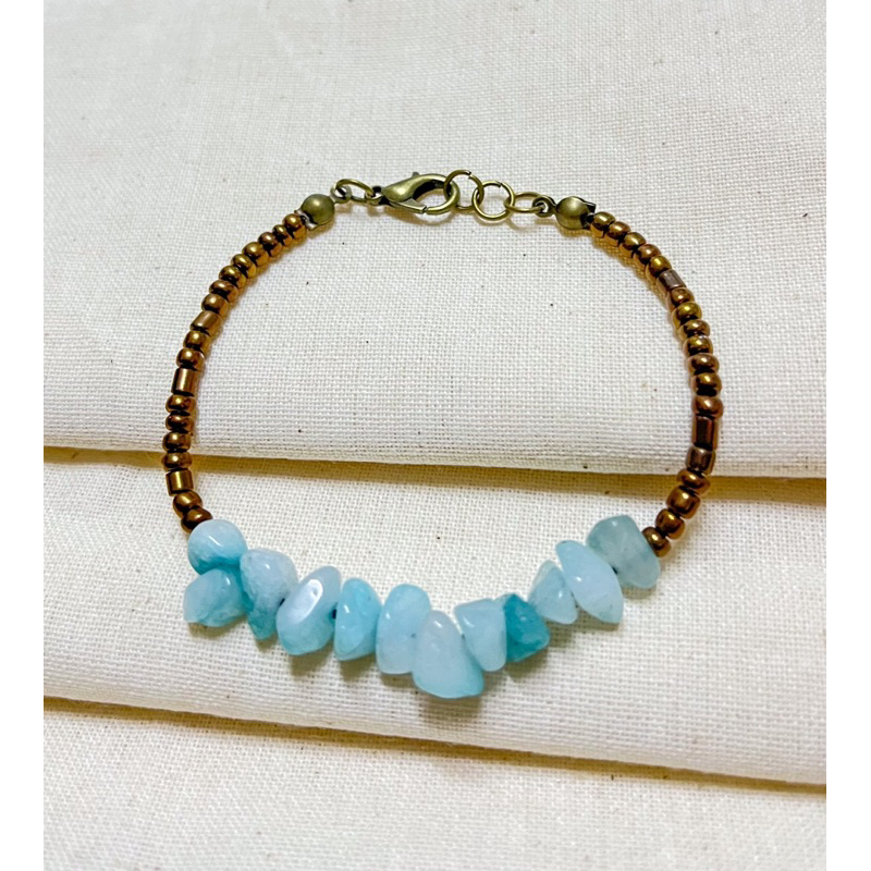 Lắc tay đá Amazonite xanh Aqua & hạt đồng- viên đá mệnh Thủy