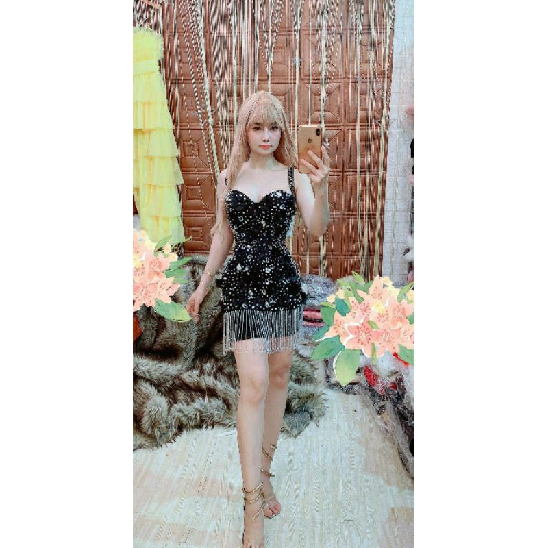 Body dự tiệc đính đá hoa tua rua hình thật