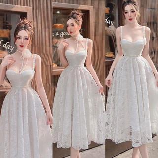 Đầm công chúa cup ngực 2 dây bản to nhấn eo dáng xòe bồng bềnh cho nàng dự tiệc, đi biển