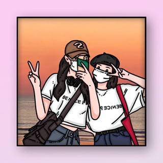  TRANH TÔ MÀU SỐ HOÁ HAI CÔ GÁI CHỊ EM BÁCH HỢP SELFIE  tranh căng khung màu theo số 2 cọ 2 vis  