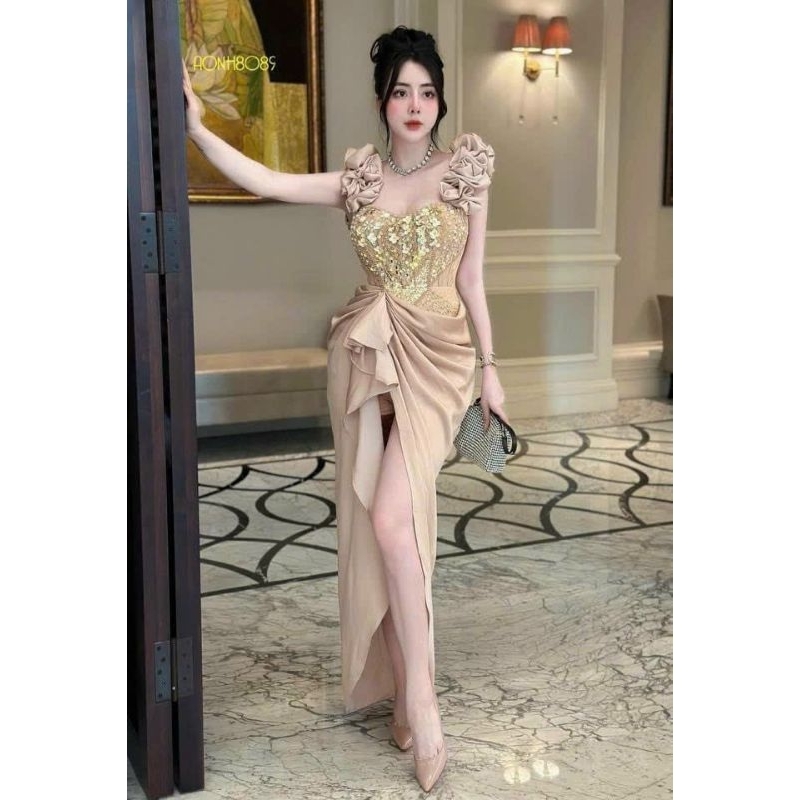 ✨ Đầm body dúm tay đính đá✨ HÌNH THẬT