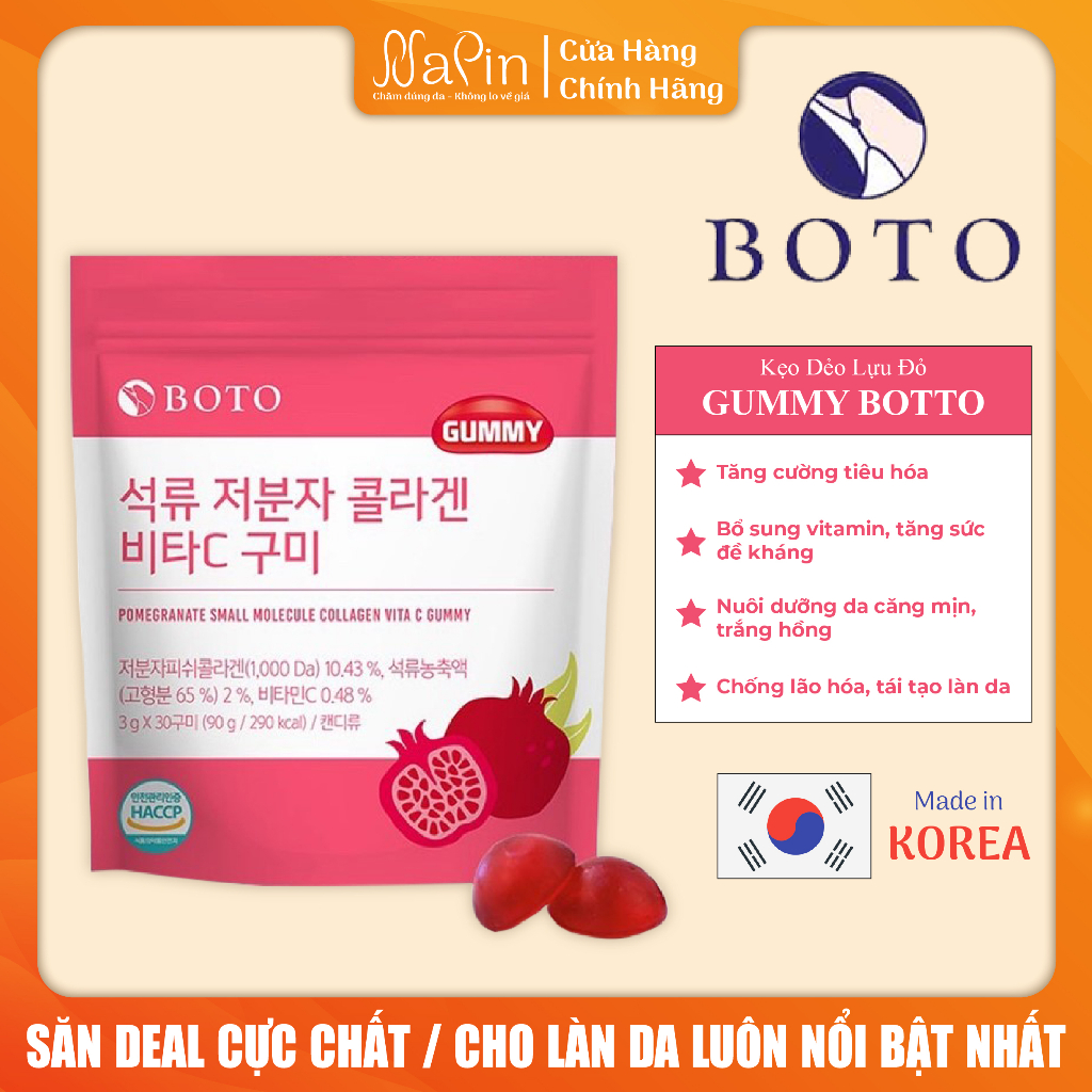 Kẹo Dẻo Collagen Lựu Boto Gummy Vitamin C 30 Viên Chính Hãng Hàn Quốc