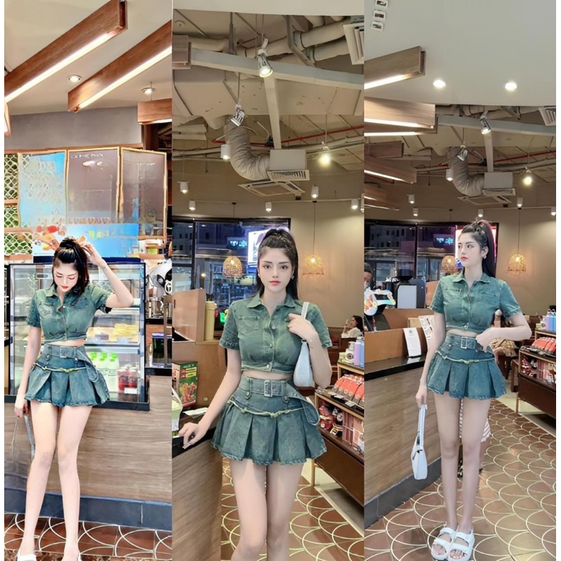 Bigsize Set jeans ba món kèm đai nịt 55-95kg