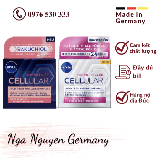 (Nội địa Đức) Kem dưỡng da chống lão hóa Nivea Expert Lift Cellular 50ml giúp da ẩm mượt, đàn hỏi_ Đầy đủ bill