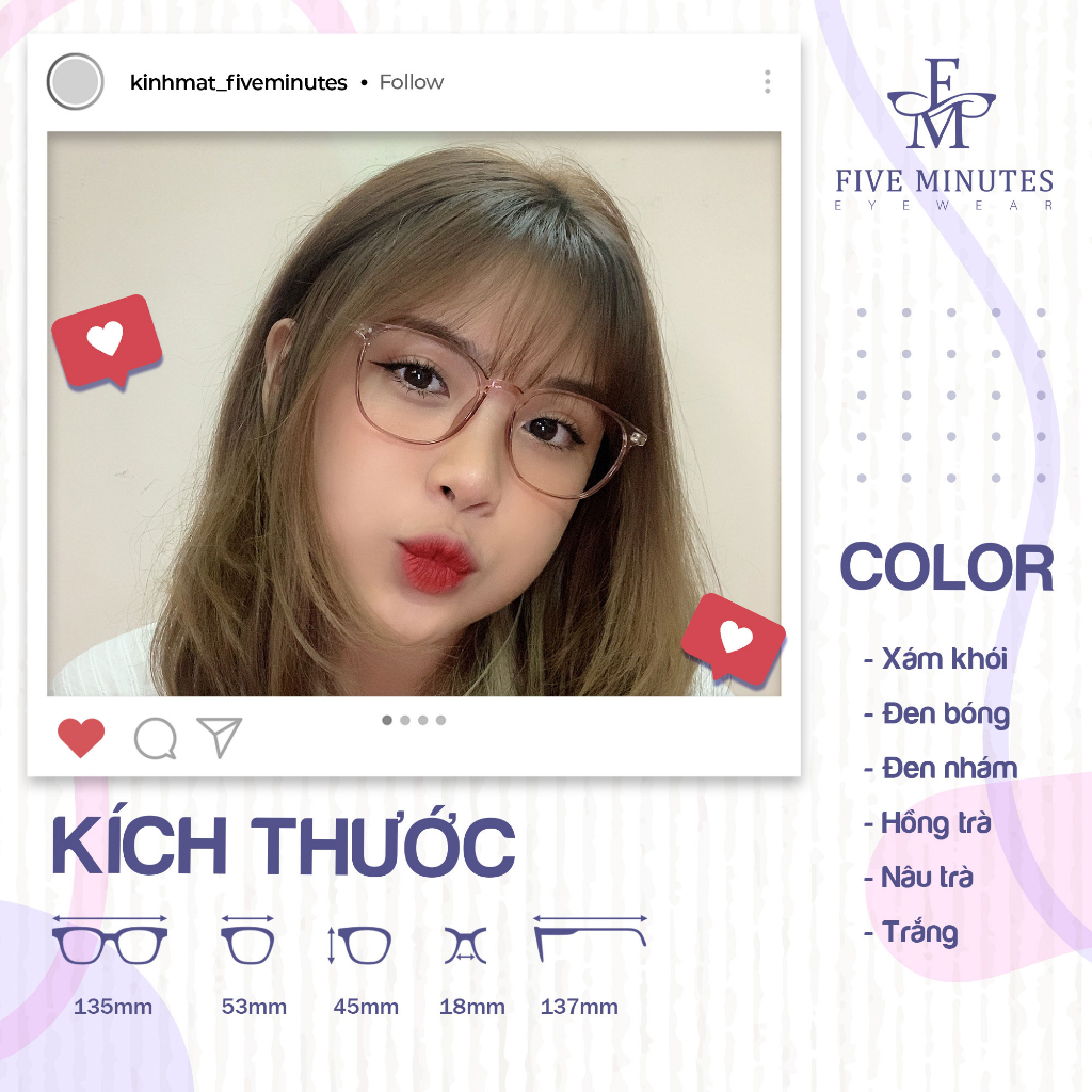 Gọng kính nam nữ, nhựa dẻo lõi kim loại nhiều màu 8241 Siêu hot - Kính Mắt Five Minutes