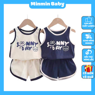 Bộ Ba Lỗ Cho Bé In Chữ Sunny Day, Bộ Sát Nách Cho Bé Chất Cotton Cao Cấp Từ 6-27kg Minmin baby
