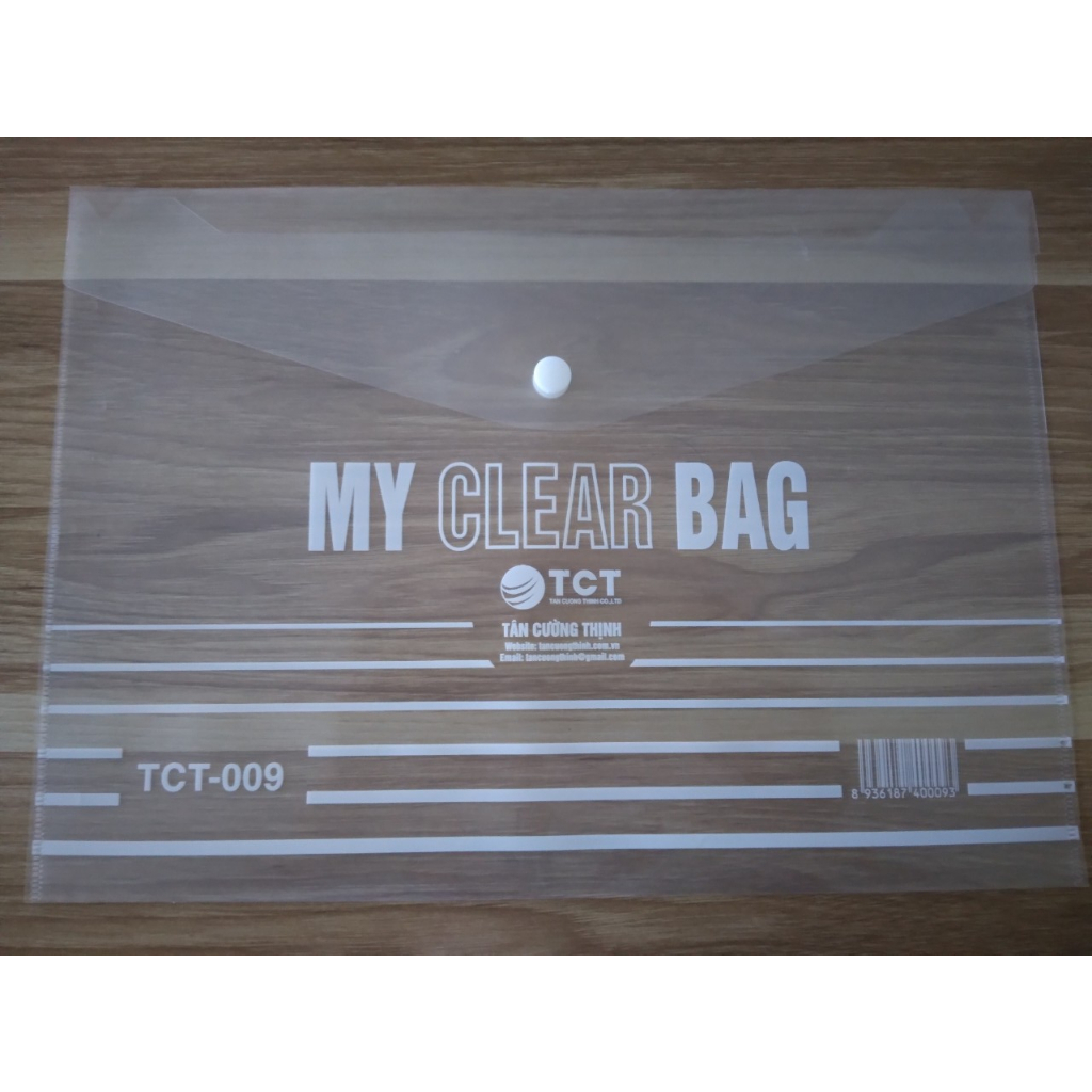 Tập 20 túi clear bag khổ A4 TCT009 mỏng dai (Túi cúc bấm)