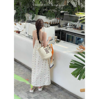đầm lụa maxi 2S dây cổ yếm họa tiết