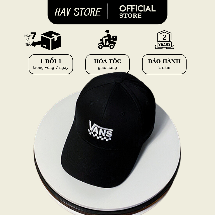 Mũ lưỡi trai Vans đen cao cấp, nón kết Hàn Quốc cao cấp full hộp cao cấp Free Size thêu logo chữ nổi 3D