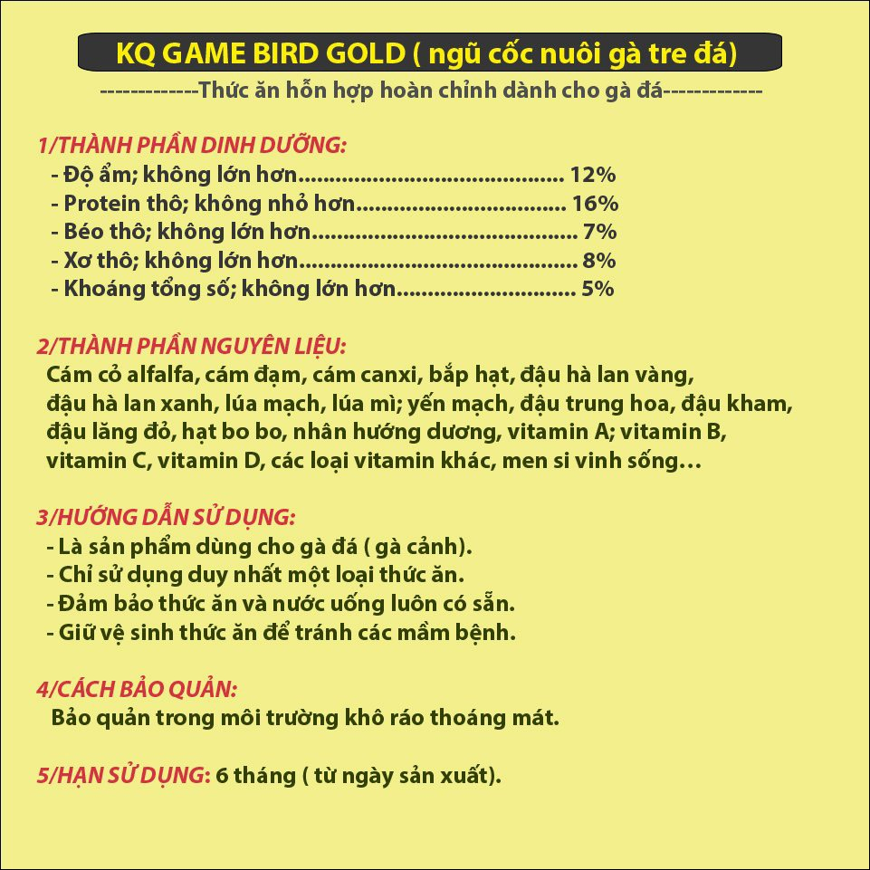 Ngũ cốc gà đá KQ GOLD cho gà tre