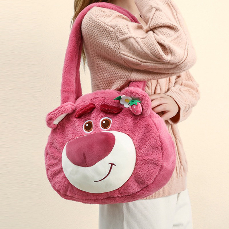 Túi Đeo Vai Gấu Dâu Tây Lotso Cỡ Lớn Siêu Dễ Thương , Giỏ Xách Cute, Lông Siêu Mịn Màu Hồng Pink