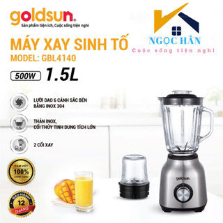 Máy xay sinh tố Goldsun GBL4140 công suất lớn 500W 2 cối xay thủy tinh cao cấp lưỡi dao 6 cánh inox 304