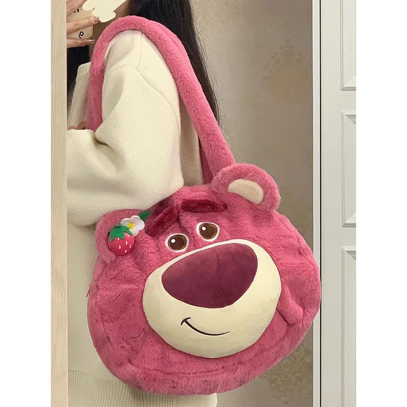 Túi Đeo Vai Gấu Dâu Tây Lotso Cỡ Lớn Siêu Dễ Thương , Giỏ Xách Cute, Lông Siêu Mịn Màu Hồng Pink