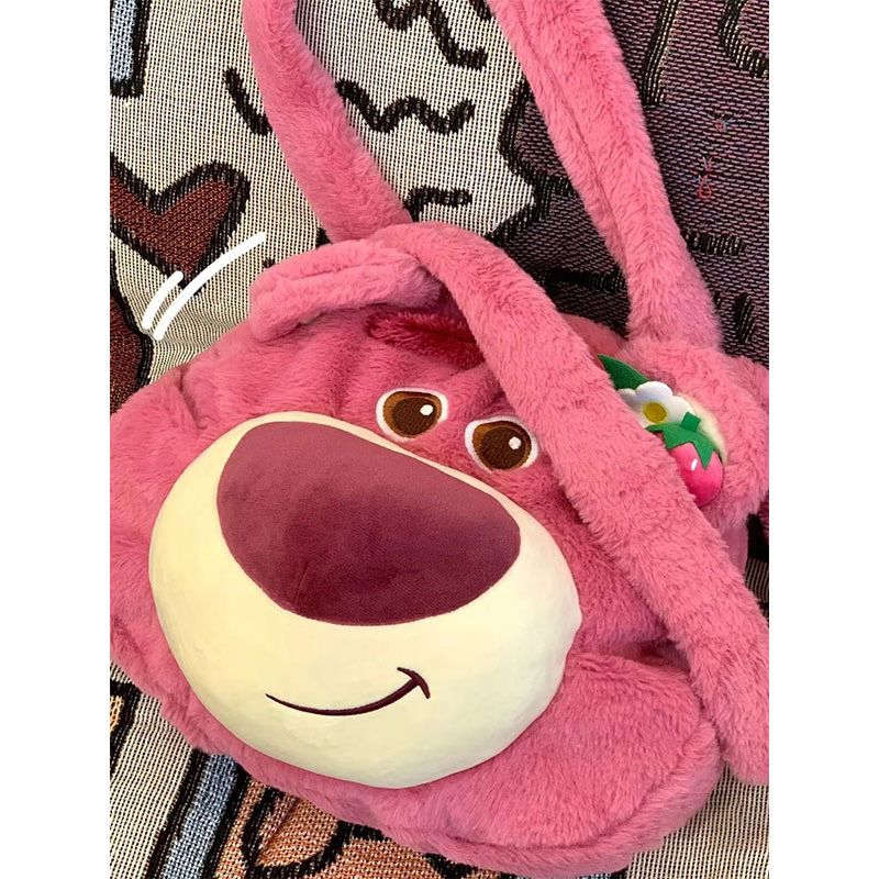 Túi Đeo Vai Gấu Dâu Tây Lotso Cỡ Lớn Siêu Dễ Thương , Giỏ Xách Cute, Lông Siêu Mịn Màu Hồng Pink