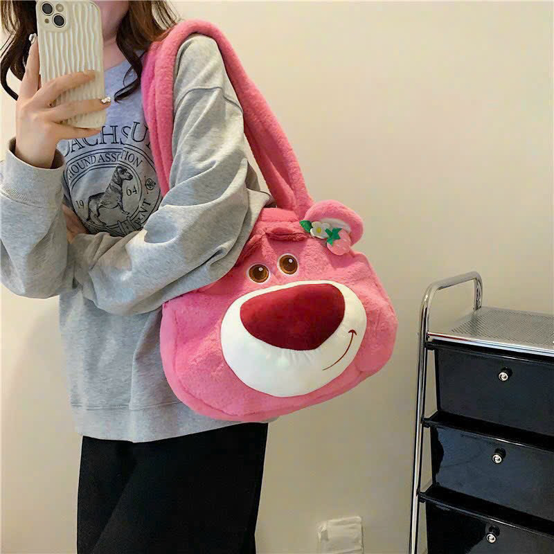 Túi Đeo Vai Gấu Dâu Tây Lotso Cỡ Lớn Siêu Dễ Thương , Giỏ Xách Cute, Lông Siêu Mịn Màu Hồng Pink