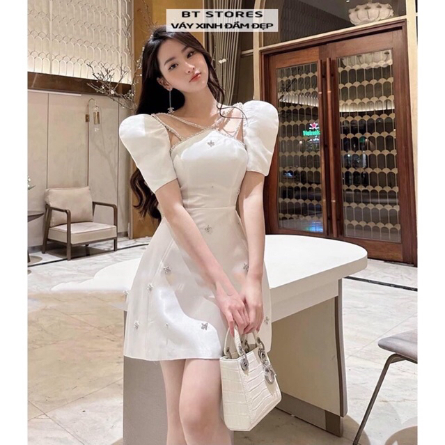 Đầm váy nữ dự tiệc,váy dáng ngắn cổ dây đính đá sanh trọng hàng loại 1 cao cấp