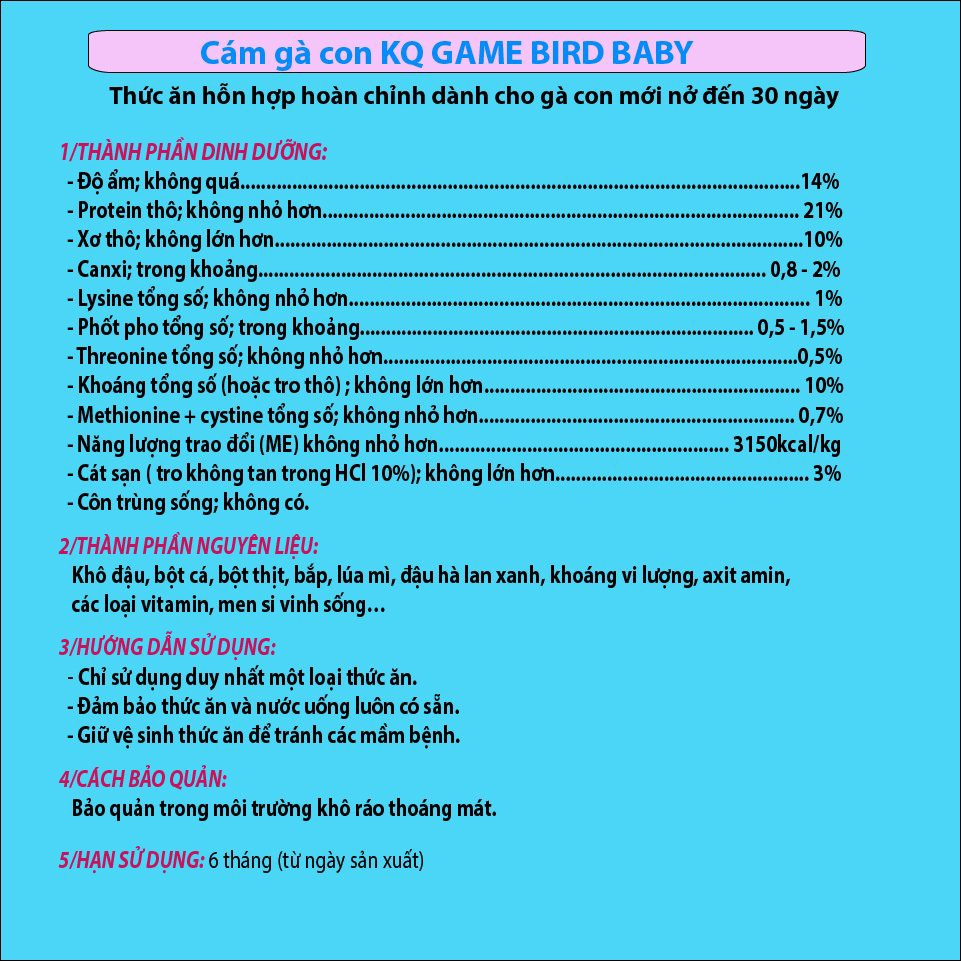 Cám KQ BABY cho gà con mới nở đến 30 ngày