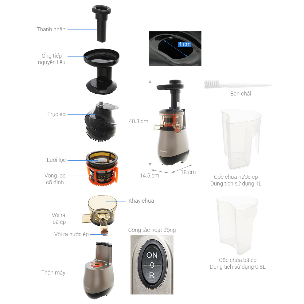 Máy ép chậm Kangaroo KG150SJ công suất 150W   BẢO HÀNH CHÍNH HÃNG 12 THÁNG