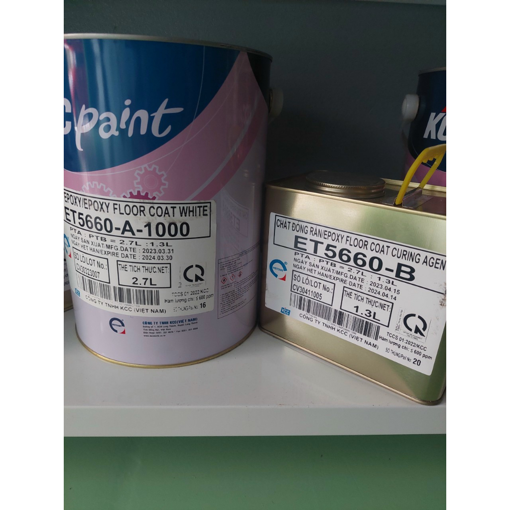 Bộ 4L Sơn Epoxy KCC ET5660 A1000. Sơn Epoxy màu Trắng, sơn trong nhà. Sơn nền nhà xưởng, nhà kho